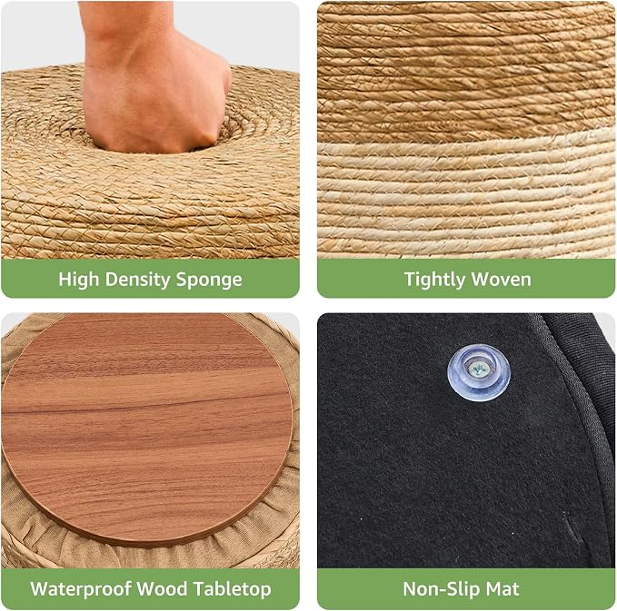 Wimarsbon Round Pouf Ottomans, Handwoven Natural Water Hyacinth Seagrass Pouffe - Image 7
