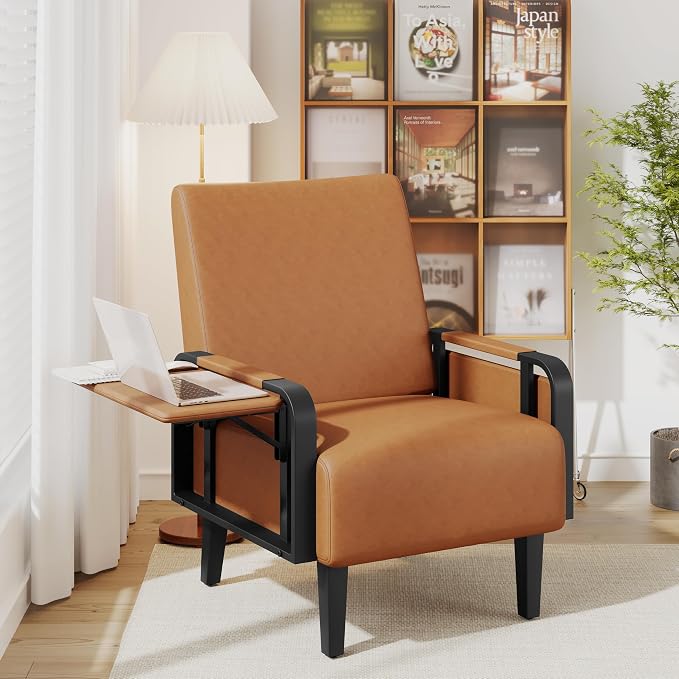 Andeworld Modern Brown Accent Chair, PU Leather Upholstered Armchair Side Chair - Image 6