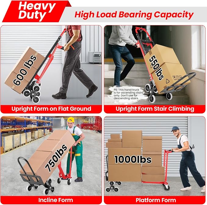 4-in-1 Hand Trucks Dolly 1000 LBS Stair Climbing Cart, Heavy Duty Industrial - Image 5