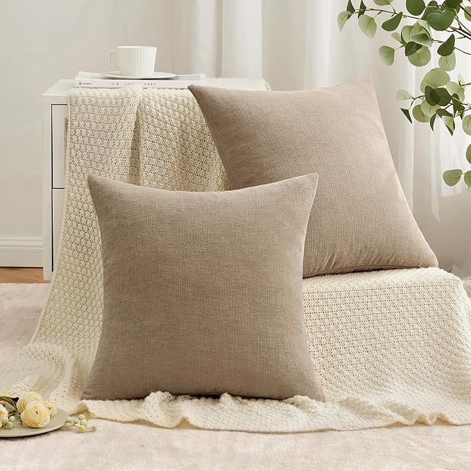 MIULEE Light Brown Chenille Couch Throw Pillow Covers, 20x20 | Set of 2 - Image 4
