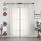 Sheer Curtains 84 inch Length, Ivory Sheer Cutains 2 Panels Set - Image 2