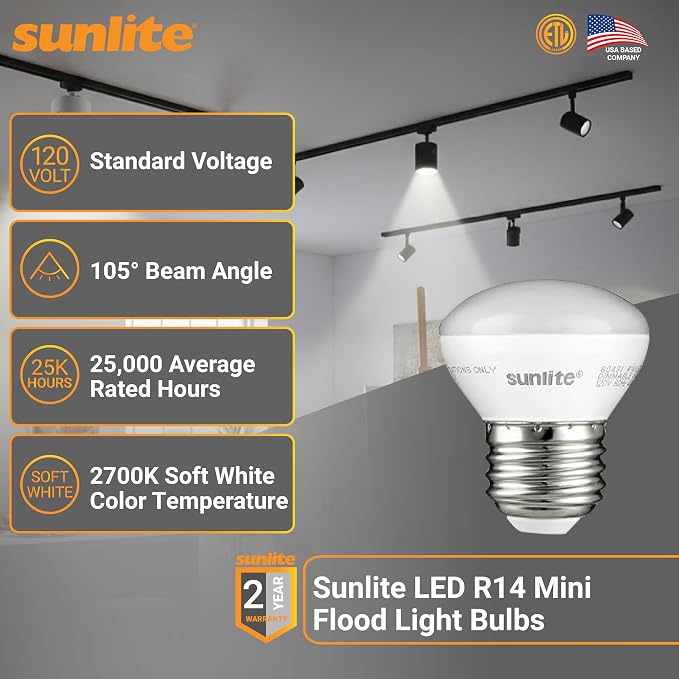 Sunlite LED R14 Mini Flood Light Bulbs, 4 Watts, 250 Lumens, Medium Base - Image 2