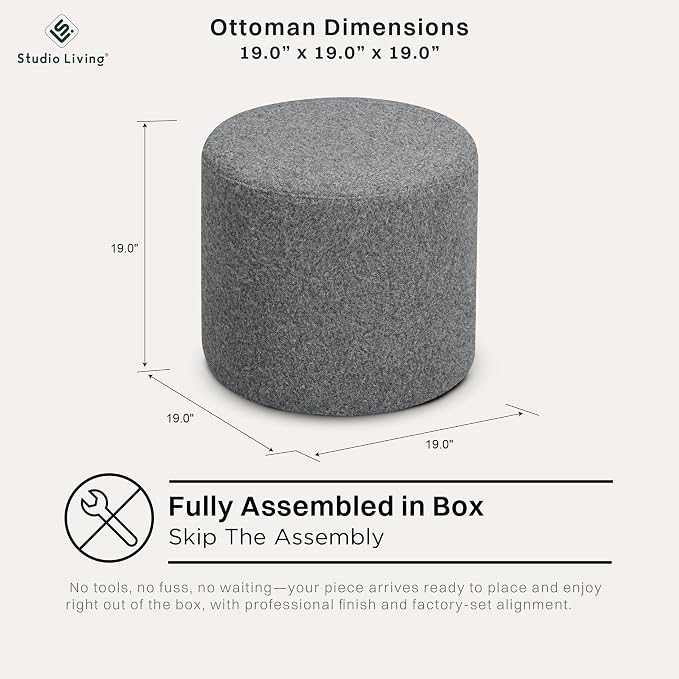 Studio Living Wentworth 19" Round Ottoman, Urban Transitional, Fully Assembled - Image 3