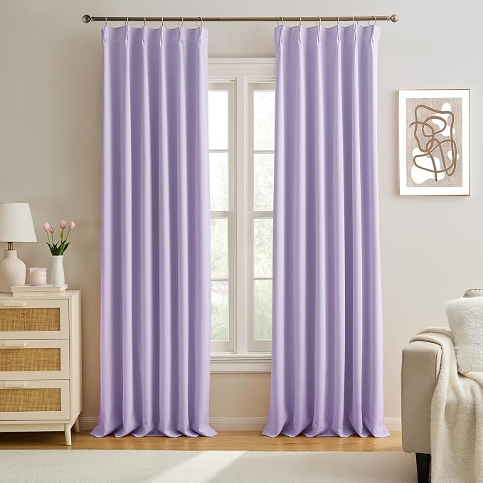 Lilac Blackout Curtain Drapes Pleated by KEQIAOSUOCAI