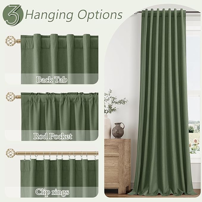 Olive Green 100% Blackout Curtains 63 Inch Length 2 Panels Set - Image 6