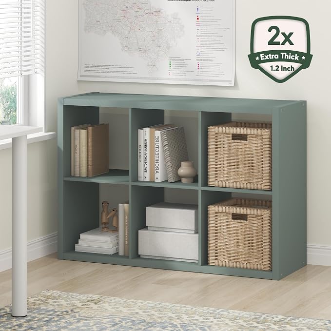 Furinno Cubicle Book Shelf, 6-Cube Bookshelf, Extra Thick Frame Horizontally & - Image 2