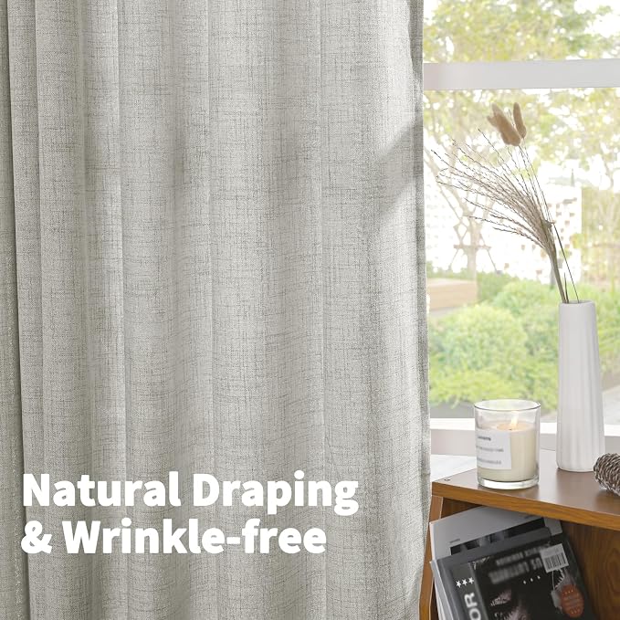YoungsTex Linen Curtains 54 Inch Length Light Grey Textured Curtains - Image 4