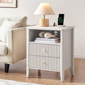 21" Fluted Nightstand with Charging Station – Modern Bedside Table with 2 by Fatmok