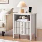 21" Fluted Nightstand with Charging Station – Modern Bedside Table with 2 by Fatmok
