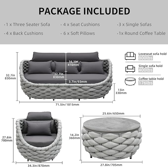 TWT Outdoor Patio Furniture Set, 5 Pieces Aluminum Sectional Sofa, Metal Patio - Image 3