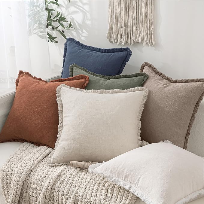 MIULEE Linen Fringe Decorative Fall Euro Throw Pillow Covers Dune 24x24 | Set - Image 6