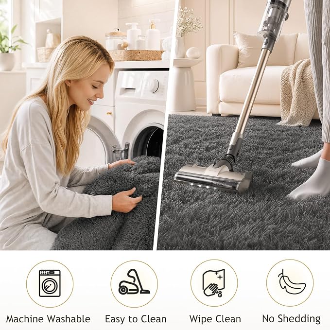 Ophanie 5x7 Area Rugs for Living Room Grey, Fluffy Shag Large Fuzzy Plush Soft - Image 3