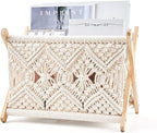 Mkono Macrame Magazine Rack Boho Storage Holder Standing Basket by Mkono