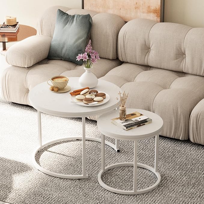 Garden 4 you Nesting Coffee Table, 23.6" Round Coffee Table Set of 2, Wooden by Garden4you