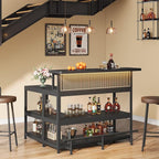 L-Shaped Home Bar Unit with Wine Glasses Holder and LED Light, Modern Bar Table - Image 5