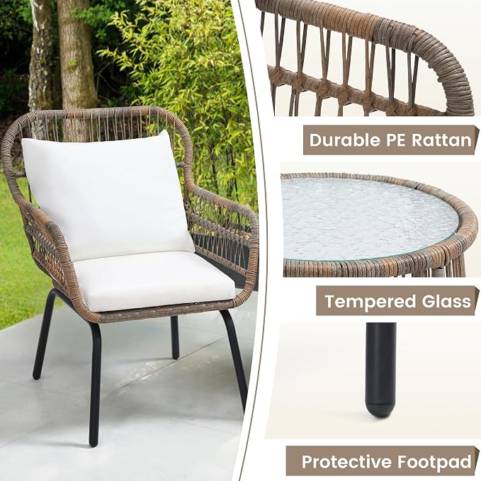 wildformers 3 Pieces Rattan Wicker Bistro Set, Outdoor Conversation Set - Image 5