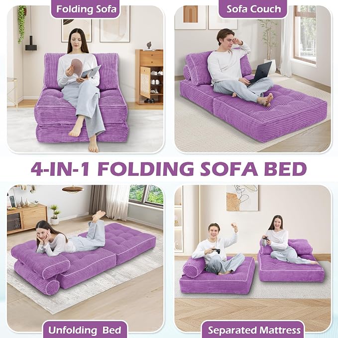 Folding Sofa Bed, Convertible Sleeper Chair - Image 7