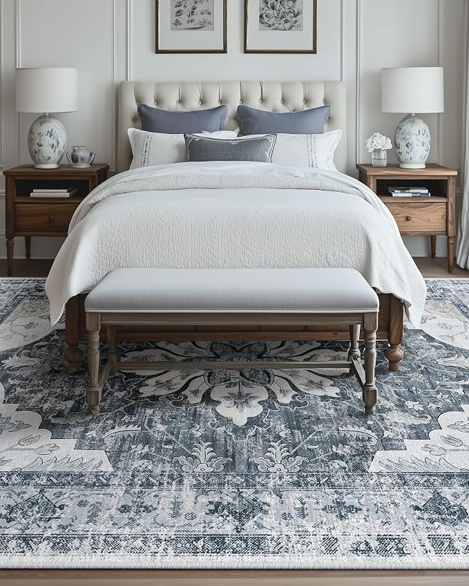 RELEANY Washable Area Rug, Water Repellent, Pet Friendly, Vintage Floral Boho - Image 4