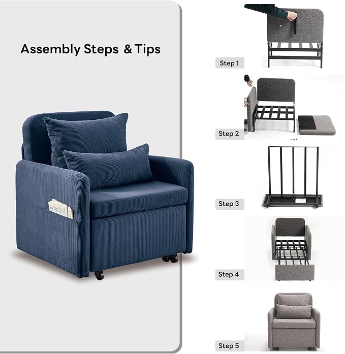 Iroomy 5-Level Adjustable Convertible Sleeper Chair Set of 2, 3-in-1 87'' Long - Image 8