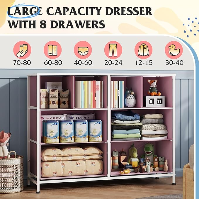 WLIVE Dresser for Bedroom with 8 Drawers, Wide Fabric Dresser for Storage and - Image 4