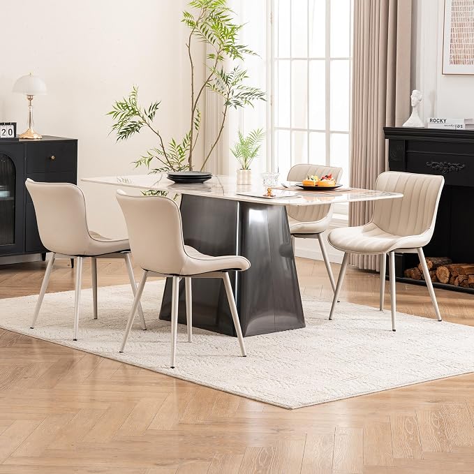 YOUNUOKE Mid-Century Modern Dining Chairs Set of 2, Cream PU Leather - Image 4