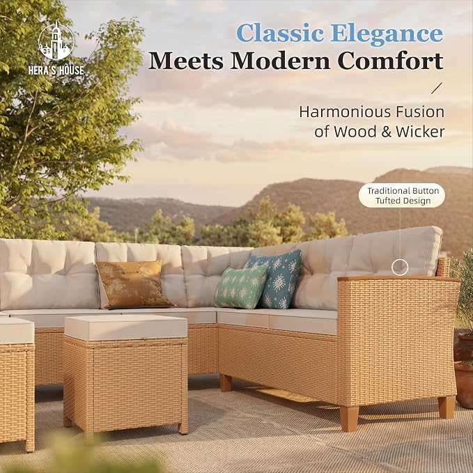 HERA'S HOUSE Small Patio Furniture Set, 6 Piece Wicker Outdoor Patio - Image 2