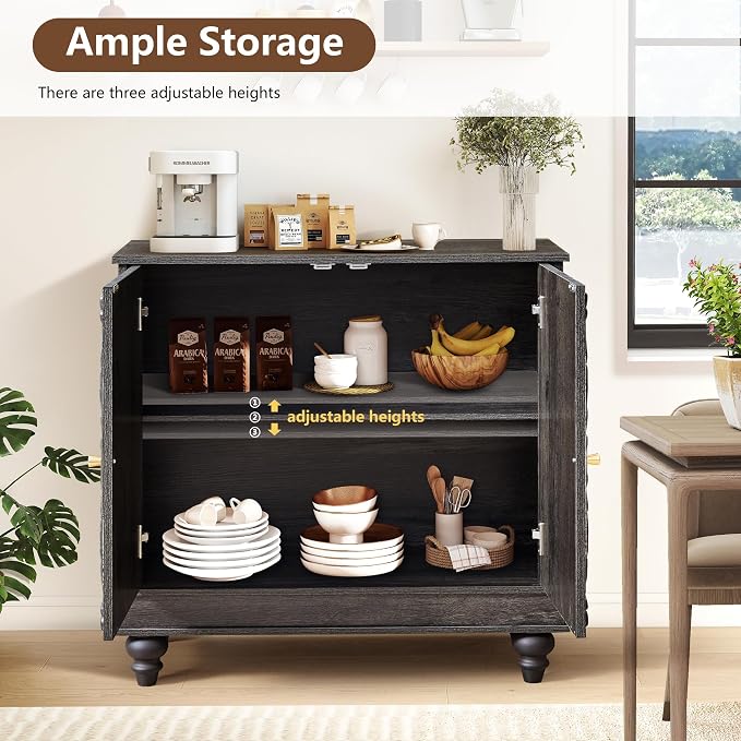 weselon Accent Cabinet with 2 Doors, Classic Carved Storage Sideboard Buffet - Image 3