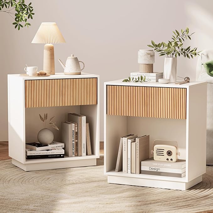 Fluted Nightstands Set of 2, Modern Bedside Table by INNODToddlerTower