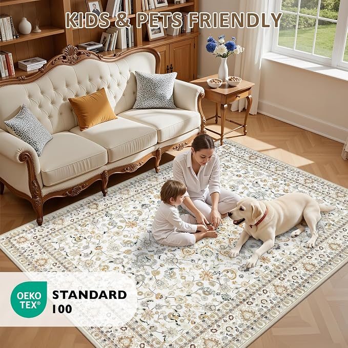 5x7 Area Rugs Living Room: Washable Vintage Rug - Image 8