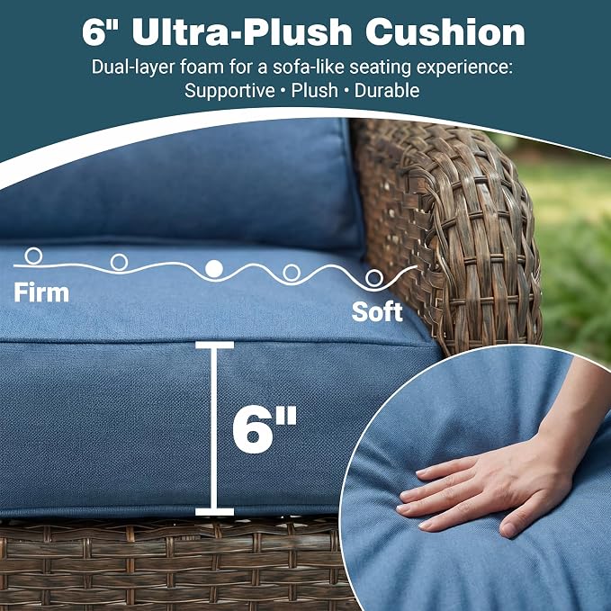 Patio Furniture Set, High Back Swivel Chairs, Weather Resistant Olefin Fabric - Image 2
