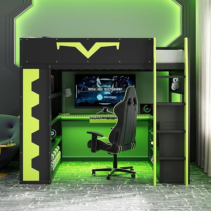 Full Size Gaming Loft Bed with Integrated Desk & RGB LED Lights, Pro-Gamer Bunk - Image 3
