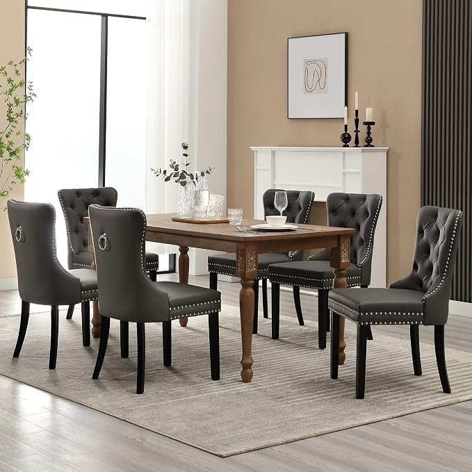 KCC Faux Leather Dining Chairs Set of 4, Upholstered High-end Tufted Dining - Image 9