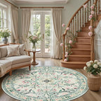 PLHXFR Round Area Rug Living Room: 8 ft Floral Washable Carpet Green Beige | - Image 5