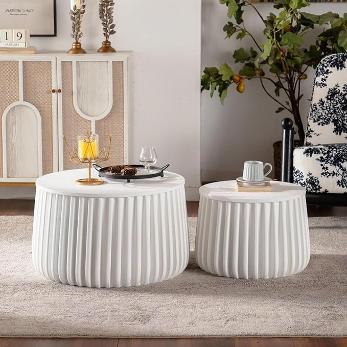 46.46'' White Round Coffee Table Set of 2 by JJKFurniture-kevinplus