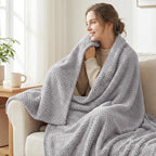 Exclusivo Mezcla Soft Waffle Fleece Bed Blanket Twin Size, Light Grey | - Image 2