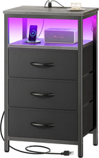 Huuger Night Stand with Charger Station and LED Lights, 3 Drawer Nightstand by Huuger