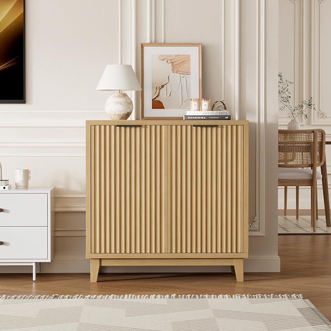 Fluted Cabinet with Storage, 2 Doors Sideboard Buffet, Mid Century Modern - Image 7