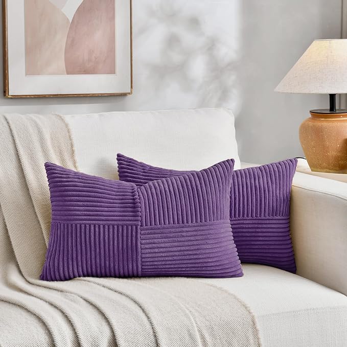 Fancy Homi 2 Packs Purple Lumbar Decorative Throw Pillow Covers 16x26 Inch - Image 5