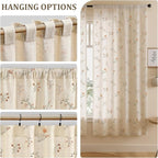 Floral Embroidered Light Filtering Curtains 72 Inch 2 Panels | Linen Blend - Image 5