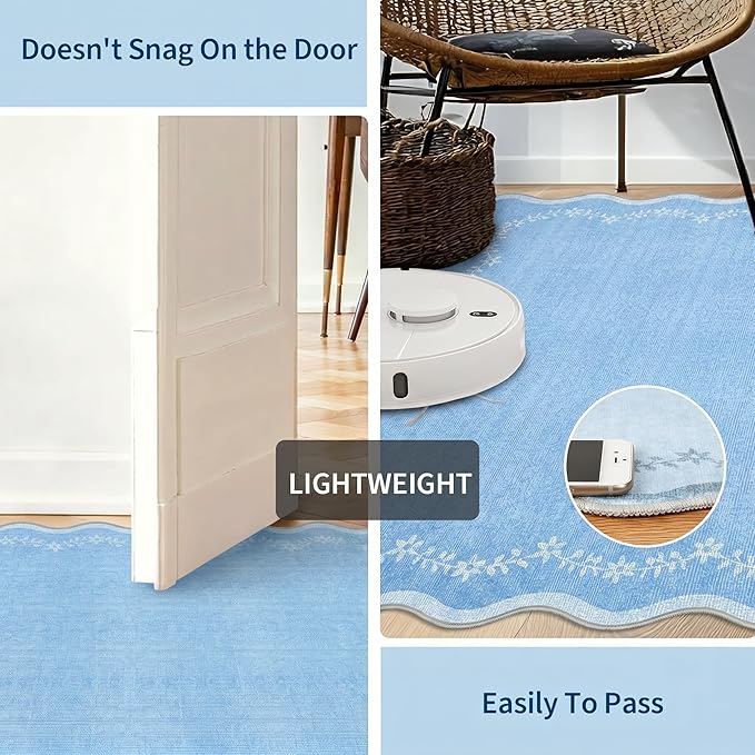 GarveeHome Scalloped Area Rugs 8x10 Large Blue Washable Living Room Rug | Soft - Image 5
