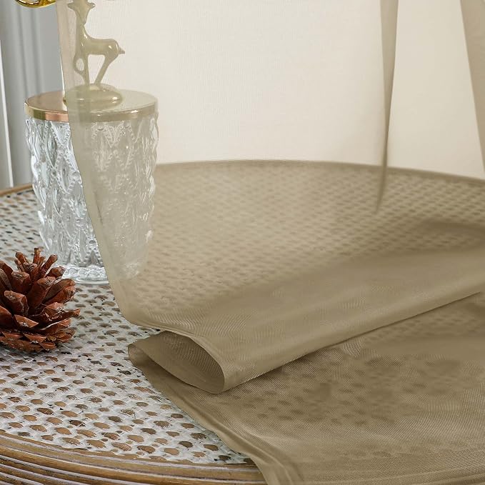 Taupe Sheer Curtain 90 Inches Long 2 Panels Set, Solid Filmy Drapes - Image 7