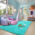 Soft Fluffy Teal Area Rugs for Bedroom Kids Room Shag Furry Carpet 4' x 6' | - Image 9