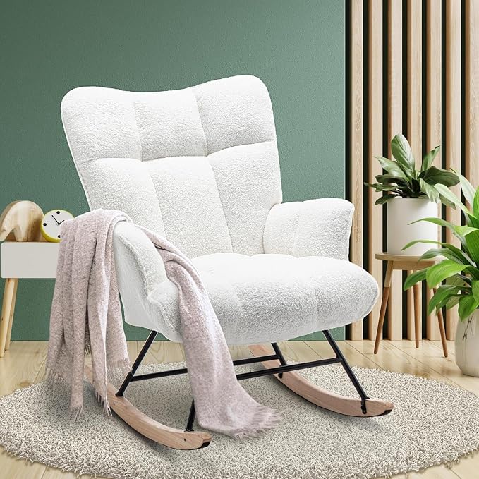 SAETSFEG Rocking Chair Nursery Teddy Upholstered Glider Rocker Rocking Accent by SAETSFEG