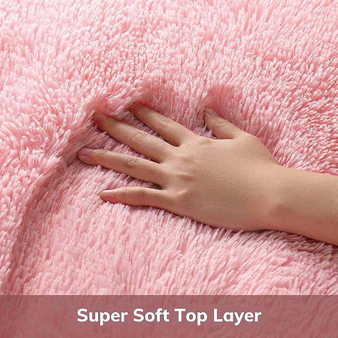 Ophanie Round Rugs 5Ft Pink Circle Area Rug, Fuzzy Bedroom Carpet, Shag Plush - Image 2