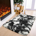 2x3 Tie-Dyed Black and White Fluffy Area Rug Non-Slip by ModernHomeDecor