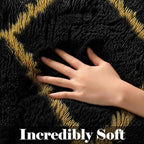 Area Rugs for Living Room, 5x8 Fluffy Black and Gold Bedroom Geometric Rug | - Image 2