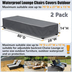 Waterproof Patio Lounge Chair Cover 2 Pack Outdoor Chaise Lounge Covers 600D - Image 2