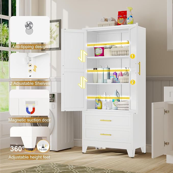 GAIOUS Steel Pantry Cabinet, 2 Adjustable Shelf and 2 Drawers, Freestanding - Image 5