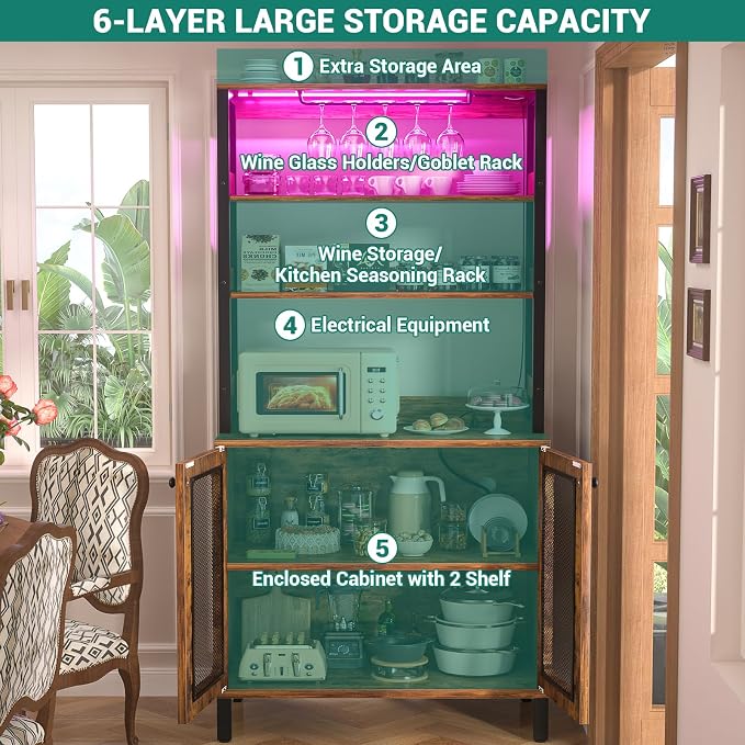 Aheaplus Bar Cabinet with Power Outlets, Coffee Bars Station - Image 5