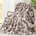 Luxury 1000GSM Faux Rabbit Fur Throw Blanket, Super Heavy Warm Cozy Brown by TOUCHAT